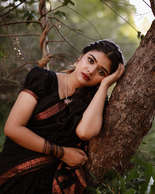 Proficient Black Soft Banarasi Silk Saree With Tremendous louse Piece ClothsVilla