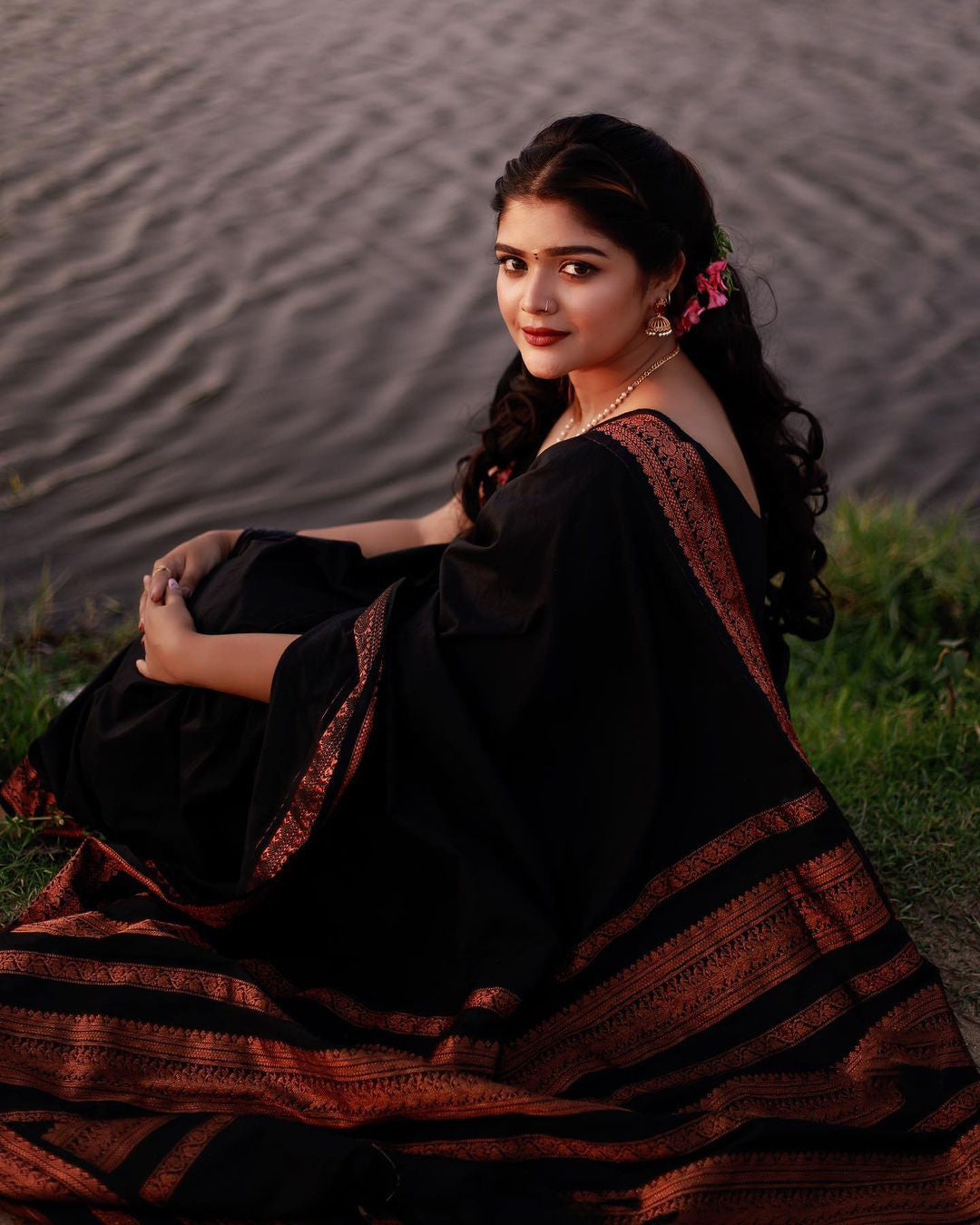 Proficient Black Soft Banarasi Silk Saree With Tremendous louse Piece ClothsVilla