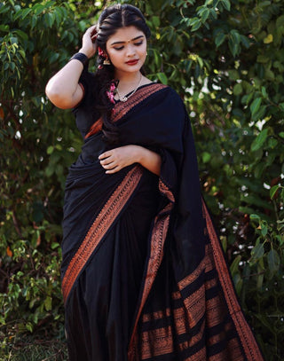 Proficient Black Soft Banarasi Silk Saree With Tremendous louse Piece ClothsVilla