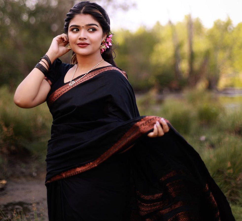 Proficient Black Soft Banarasi Silk Saree With Tremendous louse Piece ClothsVilla