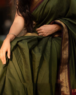 Elaborate Green Soft Banarasi Silk Saree With Proficient Blouse Piece ClothsVilla
