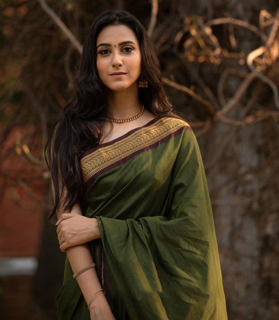 Elaborate Green Soft Banarasi Silk Saree With Proficient Blouse Piece ClothsVilla
