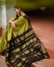 Load image into Gallery viewer, Glittering Mehndi Soft Banarasi Silk Saree With Unequalled Blouse Piece ClothsVilla