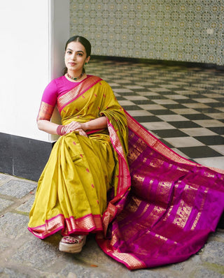 Marvellous Mustard Soft Banarasi Silk Saree With Precious Blouse Piece ClothsVilla