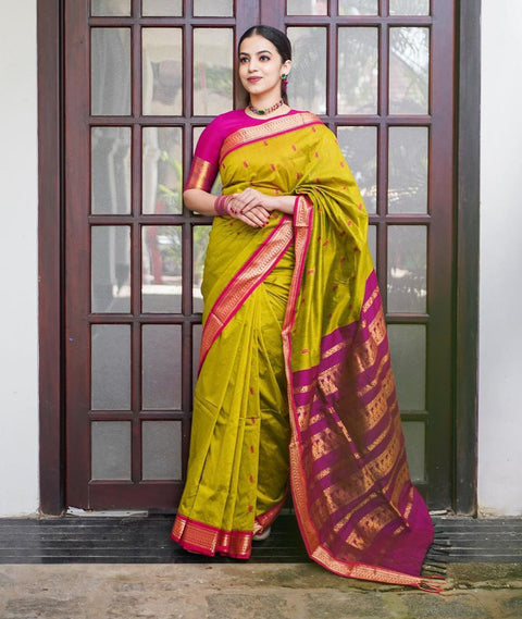 Marvellous Mustard Soft Banarasi Silk Saree With Precious Blouse Piece ClothsVilla Main image
