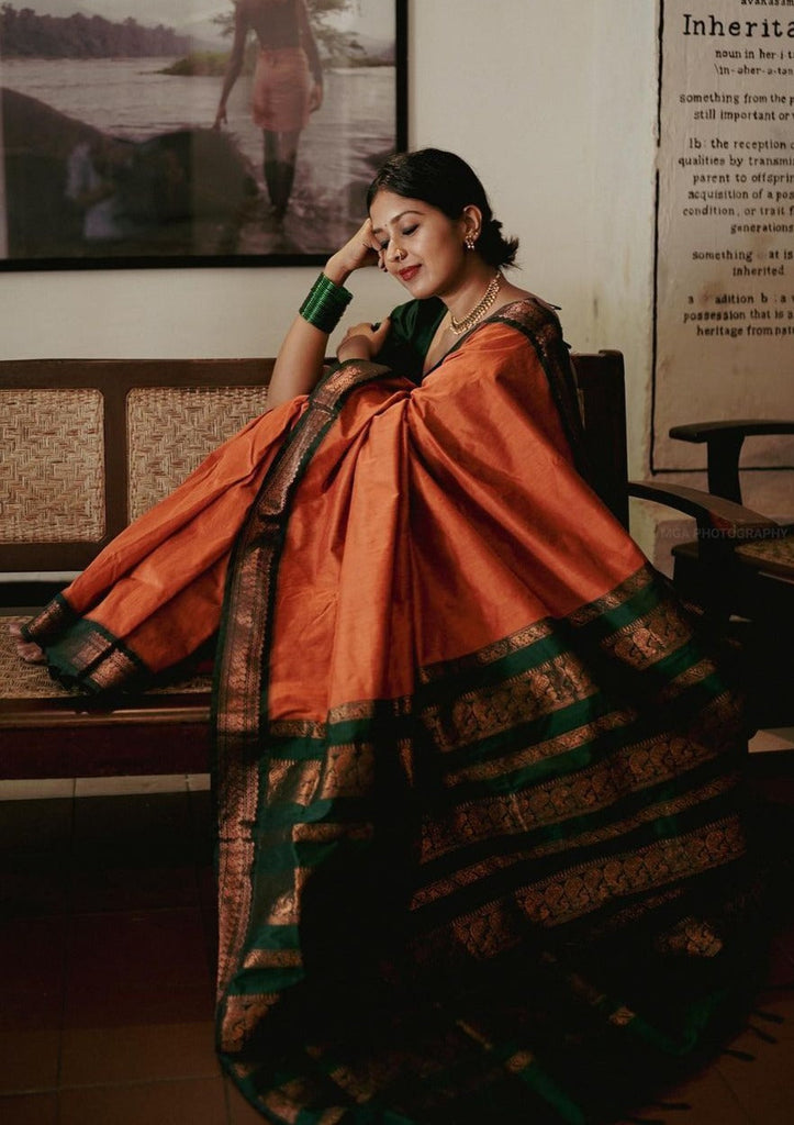 Prominent Orange Soft Banarasi Silk Saree With Flamboyant Blouse Piece ClothsVilla