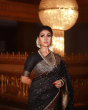Load image into Gallery viewer, A dreamy Black Soft Banarasi silk saree With Lissome Blouse Piece ClothsVilla