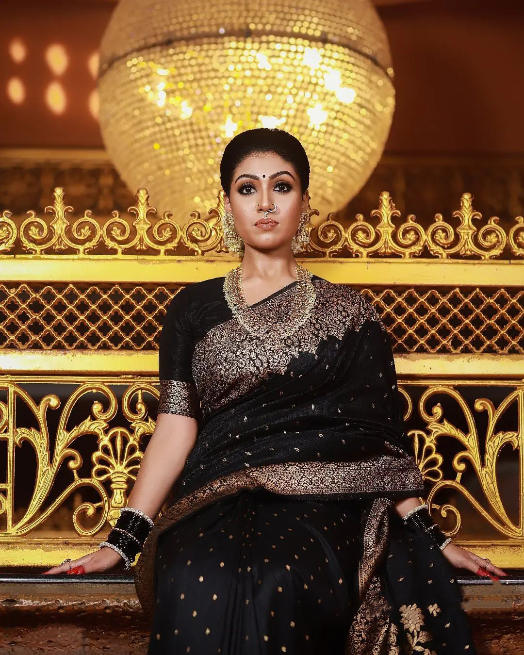A dreamy Black Soft Banarasi silk saree With Lissome Blouse Piece ClothsVilla
