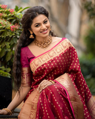 Super classy Maroon Soft Banarasi Silk Saree With Adoring Blouse Piece ClothsVilla