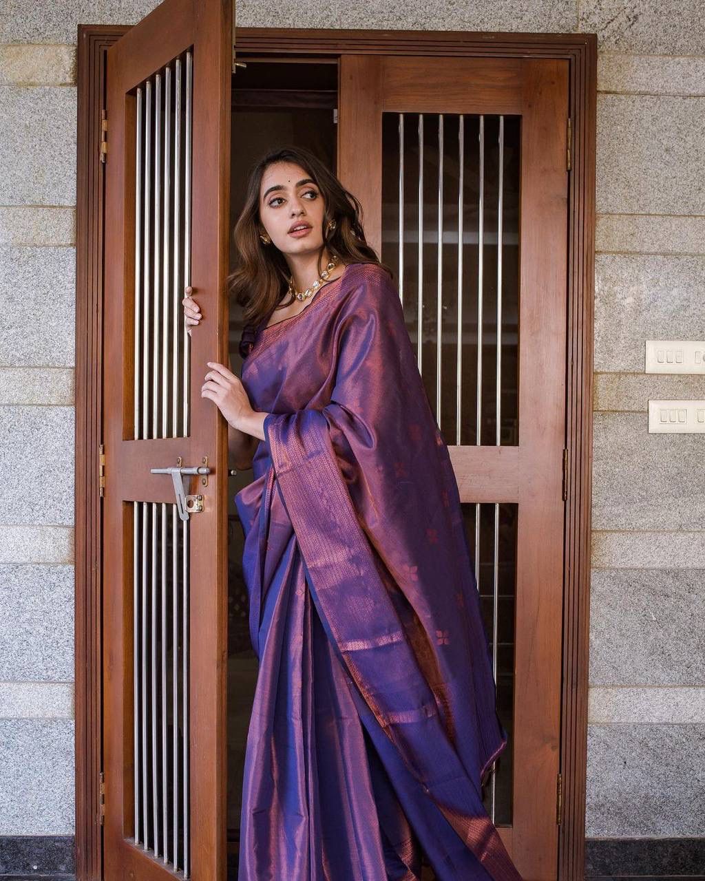 Most Flattering Navy Blue Soft Banarasi Silk Saree With Groovy Blouse Piece ClothsVilla