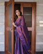 Load image into Gallery viewer, Most Flattering Navy Blue Soft Banarasi Silk Saree With Groovy Blouse Piece ClothsVilla