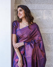 Load image into Gallery viewer, Most Flattering Navy Blue Soft Banarasi Silk Saree With Groovy Blouse Piece ClothsVilla