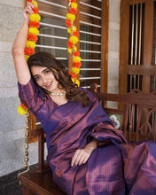 Load image into Gallery viewer, Most Flattering Navy Blue Soft Banarasi Silk Saree With Groovy Blouse Piece ClothsVilla