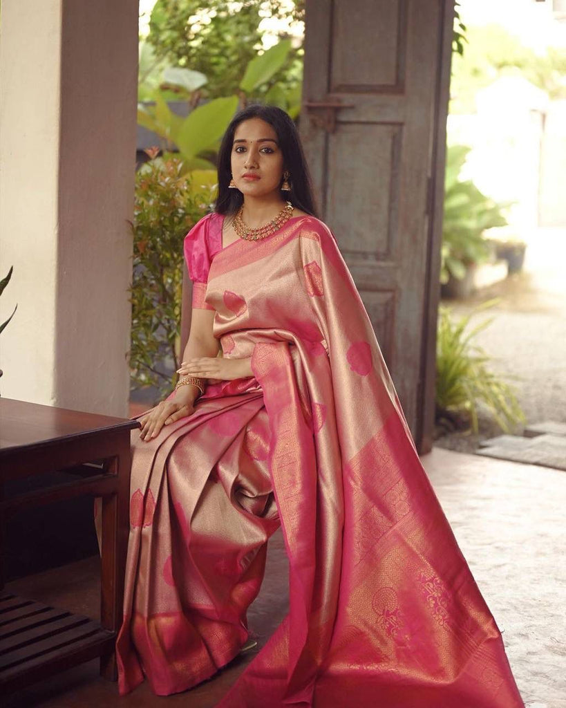 Flattering Peach Soft Silk Saree With Unique Blouse Piece ClothsVilla