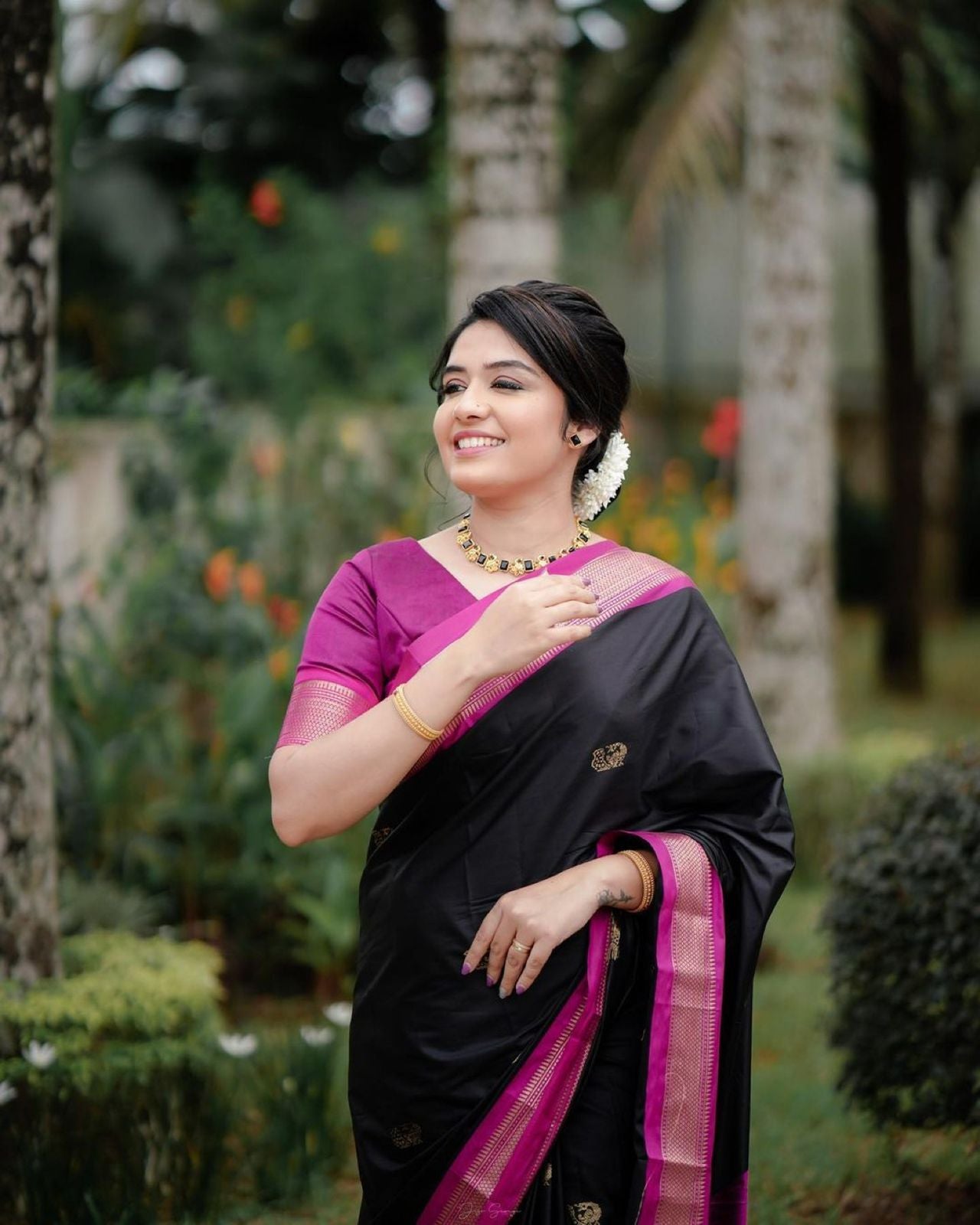 Captivating Black Soft Banarasi Silk Saree With Girlish Blouse Piece ClothsVilla