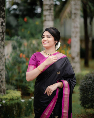 Captivating Black Soft Banarasi Silk Saree With Girlish Blouse Piece ClothsVilla