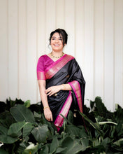 Load image into Gallery viewer, Captivating Black Soft Banarasi Silk Saree With Girlish Blouse Piece ClothsVilla