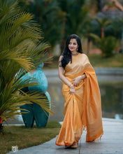 Load image into Gallery viewer, Beleaguer Yellow Soft Banarasi Silk Saree With Breathtaking Blouse Piece ClothsVilla