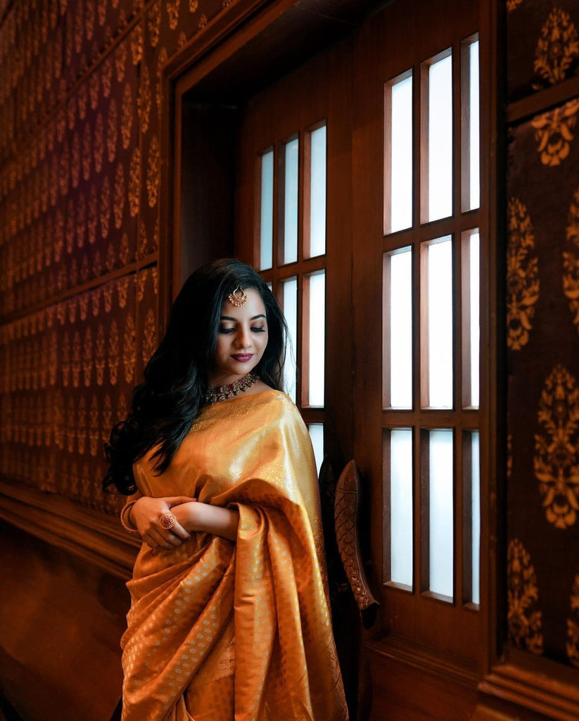 Beleaguer Yellow Soft Banarasi Silk Saree With Breathtaking Blouse Piece ClothsVilla