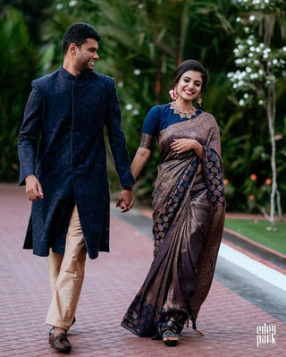 Beauteous Navy Blue Soft Silk Saree With Hypnotic Blouse Piece ClothsVilla