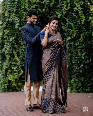 Beauteous Navy Blue Soft Silk Saree With Hypnotic Blouse Piece ClothsVilla