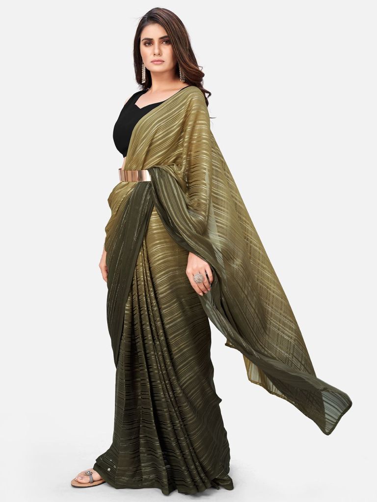 Amazeballs Olive Green Ready to Wear Saree With Metal Belt ClothsVilla
