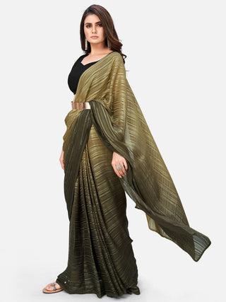 Amazeballs Olive Green Ready to Wear Saree With Metal Belt ClothsVilla