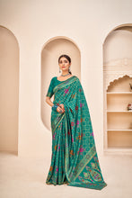 Load image into Gallery viewer, Amazing Banarasi Silk Fabric Teal Green Color Silk Weave Saree ClothsVilla
