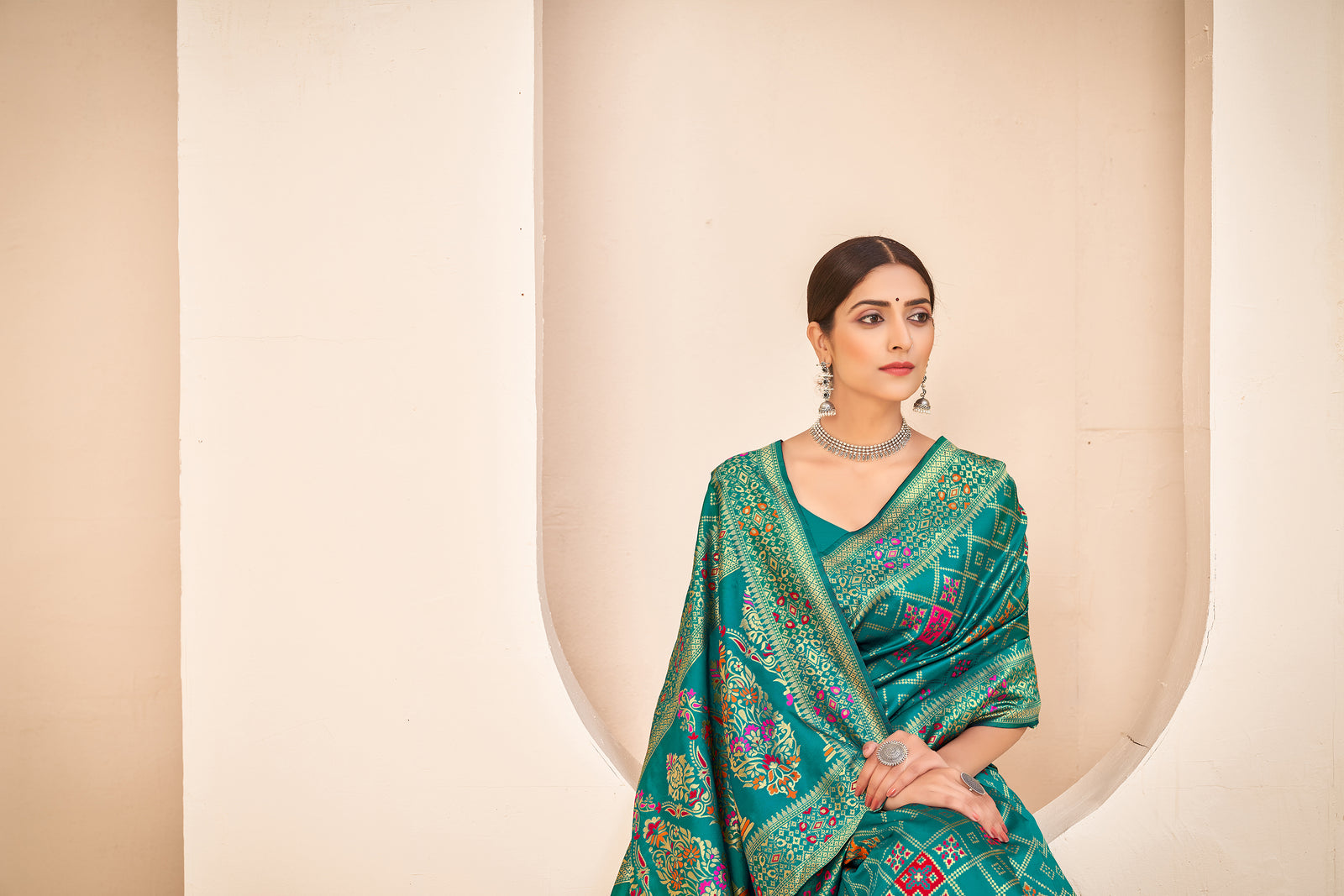 Amazing Banarasi Silk Fabric Teal Green Color Silk Weave Saree ClothsVilla
