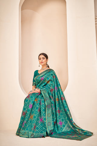 Amazing Banarasi Silk Fabric Teal Green Color Silk Weave Saree ClothsVilla