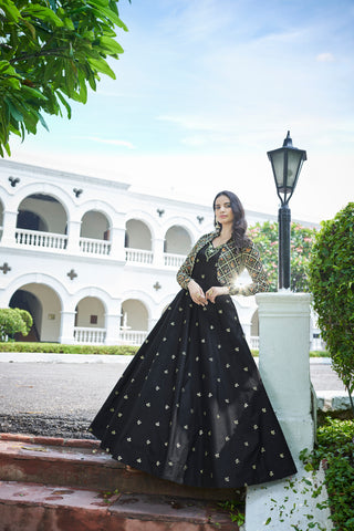 Amazing Black with Multicolor Color Work Anarkali Gown With Jacket Clothsvilla