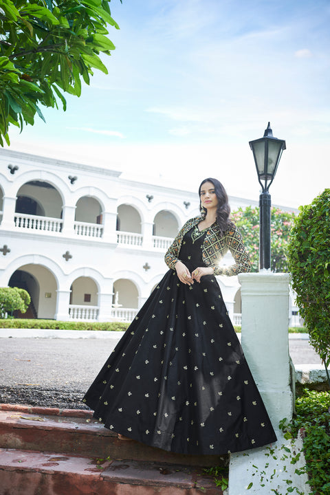 Amazing Black with Multicolor Color Work Anarkali Gown With Jacket Clothsvilla Main image