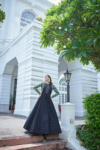 Amazing Blue with Multicolor Color Work Anarkali Gown With Jacket Clothsvilla