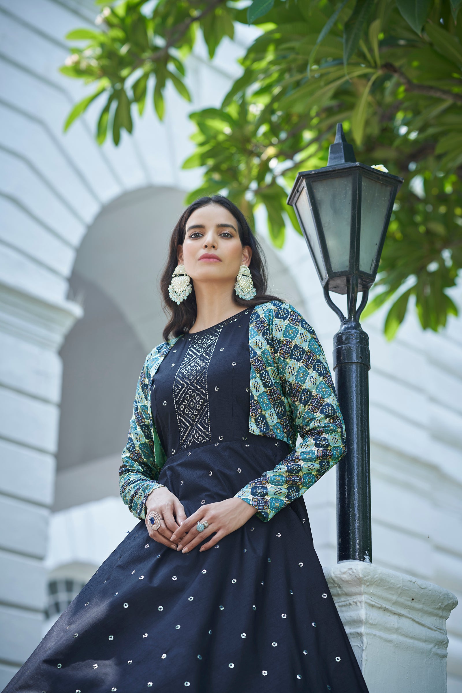 Amazing Blue with Multicolor Color Work Anarkali Gown With Jacket Clothsvilla