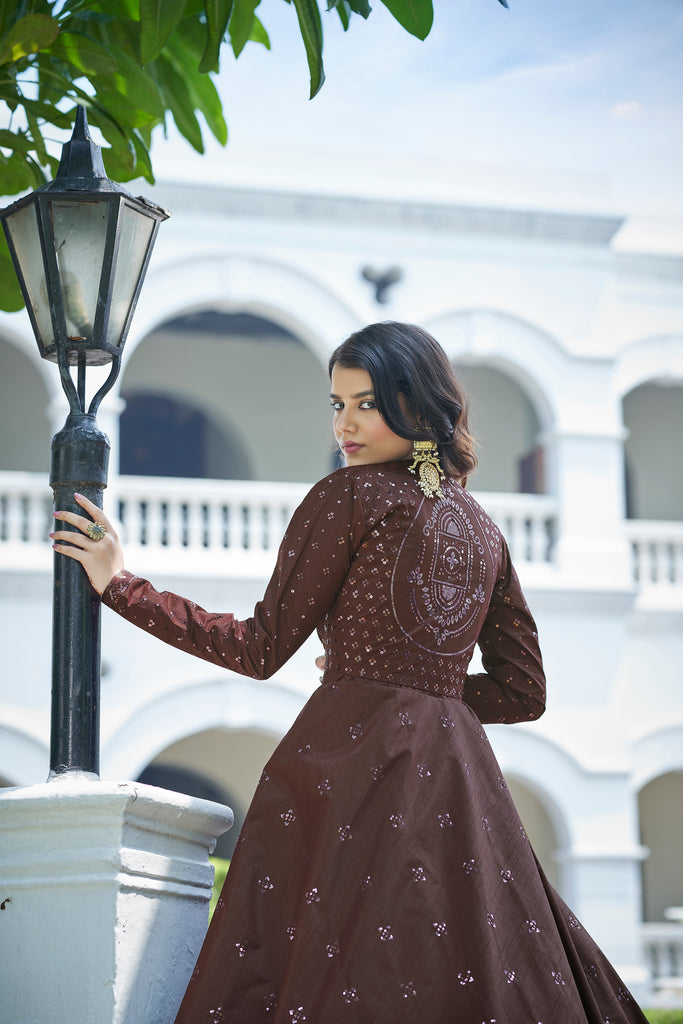 Buy Sand Beige Anarkali Suit With Embroidered Long Jacket Online - Kalki  Fashion