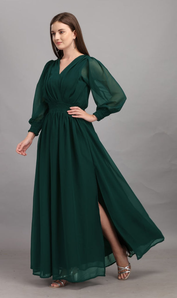 Amazing Green Color Slide Slit Dress - Clothsvilla Amazing Green Color Slide Slit Dress - Clothsvilla
