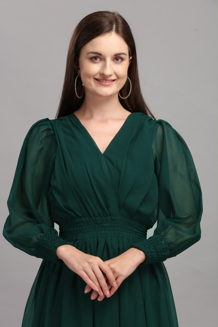 Amazing Green Color Slide Slit Dress Clothsvilla