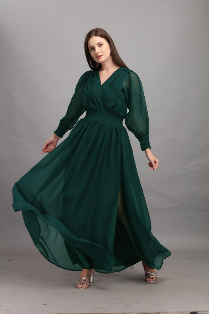 Amazing Green Color Slide Slit Dress Clothsvilla