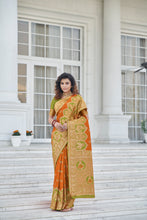 Load image into Gallery viewer, Amazing Orange Zari Weaving Banarasi Silk Wedding Wear Saree ClothsVilla