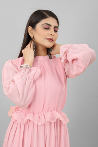 Amazing Pink Color Flowy Dress Clothsvilla
