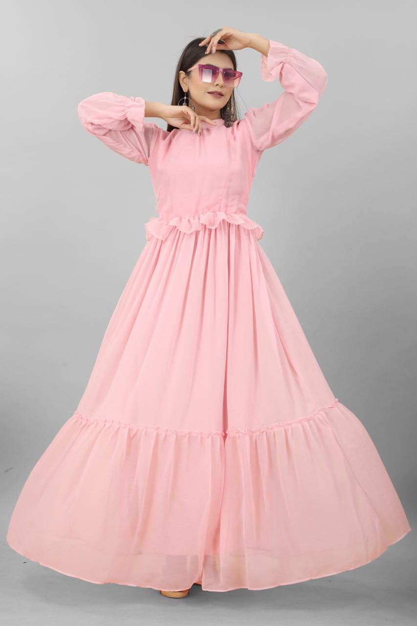 Amazing Pink Color Flowy Dress Clothsvilla
