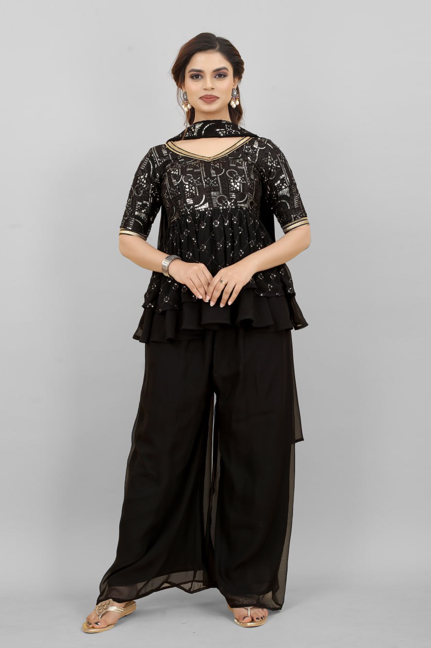 Amazing Sequence Work Black Color Sharara Suit Clothsvilla