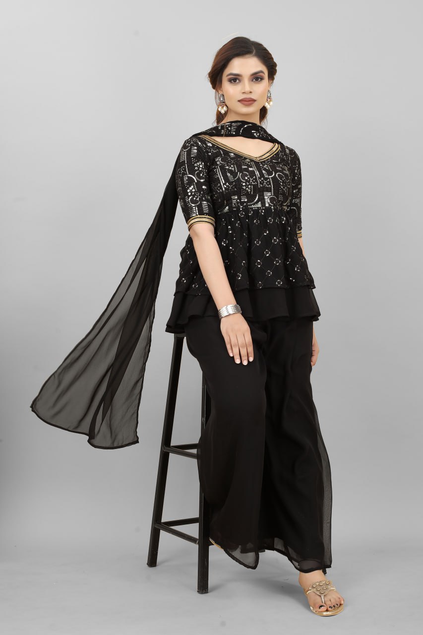 Amazing Sequence Work Black Color Sharara Suit Clothsvilla