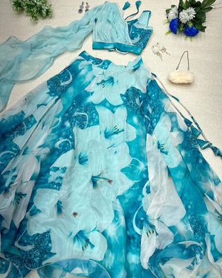 Amazing Sky Blue Color Lehenga Choli With Attach Dupatta Clothsvilla