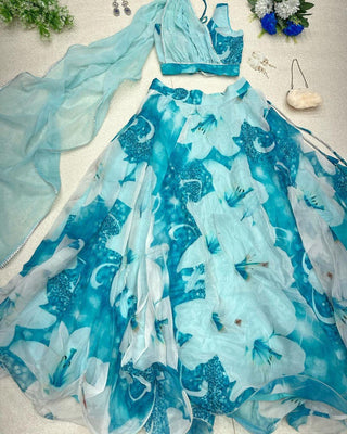 Amazing Sky Blue Color Lehenga Choli With Attach Dupatta Clothsvilla