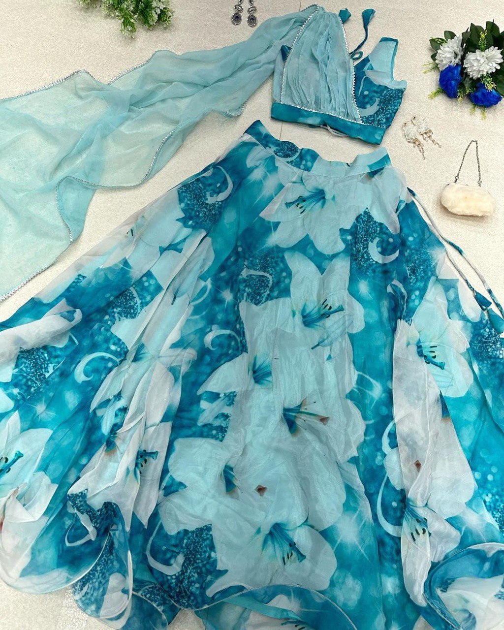 Amazing Sky Blue Color Lehenga Choli With Attach Dupatta Clothsvilla