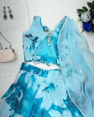 Amazing Sky Blue Color Lehenga Choli With Attach Dupatta Clothsvilla