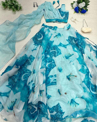 Amazing Sky Blue Color Lehenga Choli With Attach Dupatta Clothsvilla