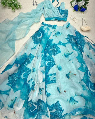 Amazing Sky Blue Color Lehenga Choli With Attach Dupatta Clothsvilla