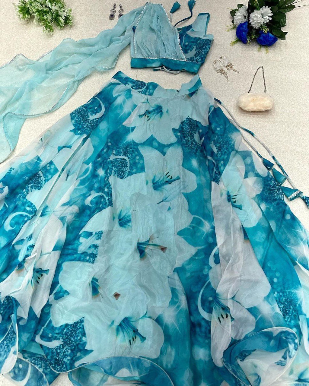 Amazing Sky Blue Color Lehenga Choli With Attach Dupatta Clothsvilla